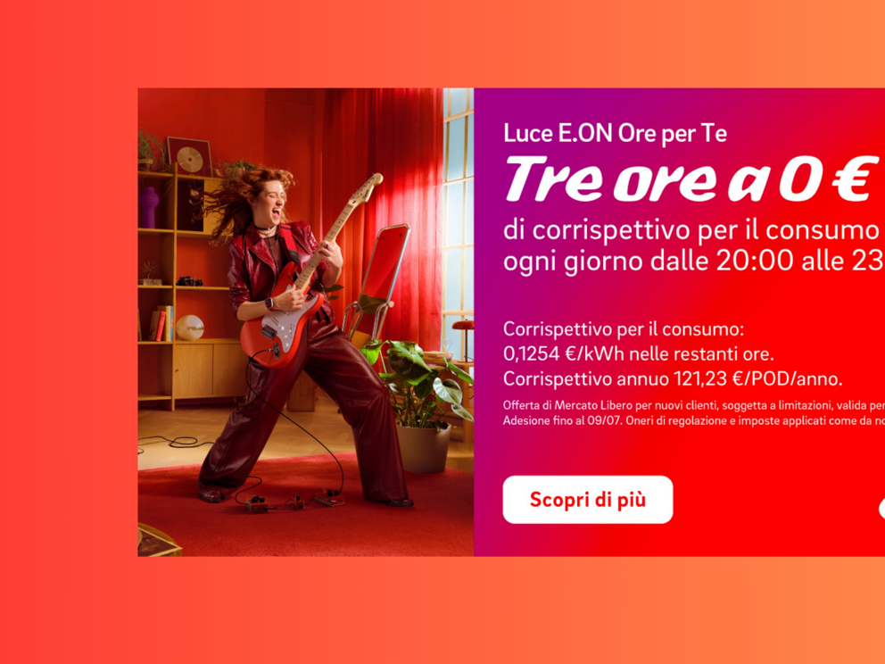 Ogni giorno, dalle 20:00 alle 23:00, il costo dei consumi è azzer