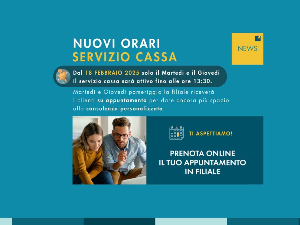 NUOVI ORARI SERVIZIO CASSA